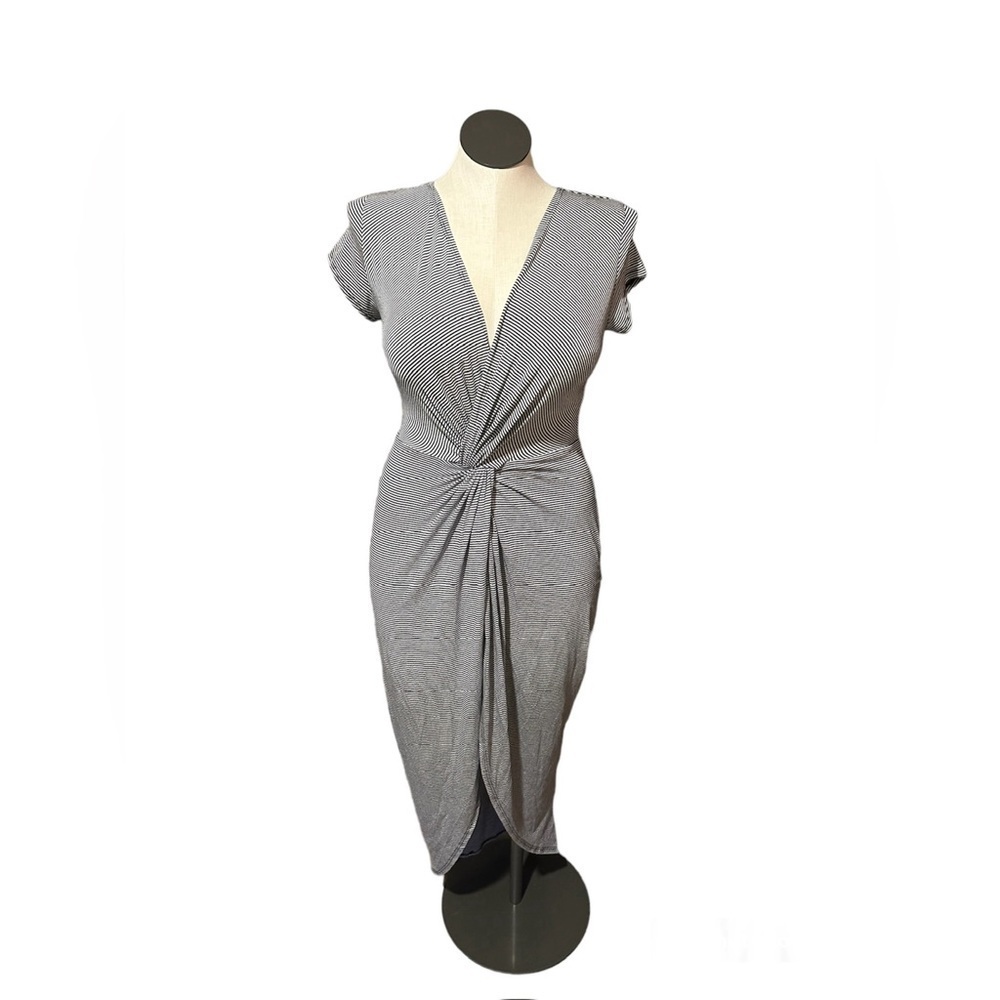 ROLLA COSTA NWOT grey and white striped short sleeve dress midi/maxi